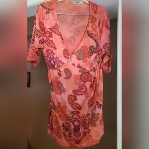 One World M Empire Waist Tunic Blouse Dress Orange
